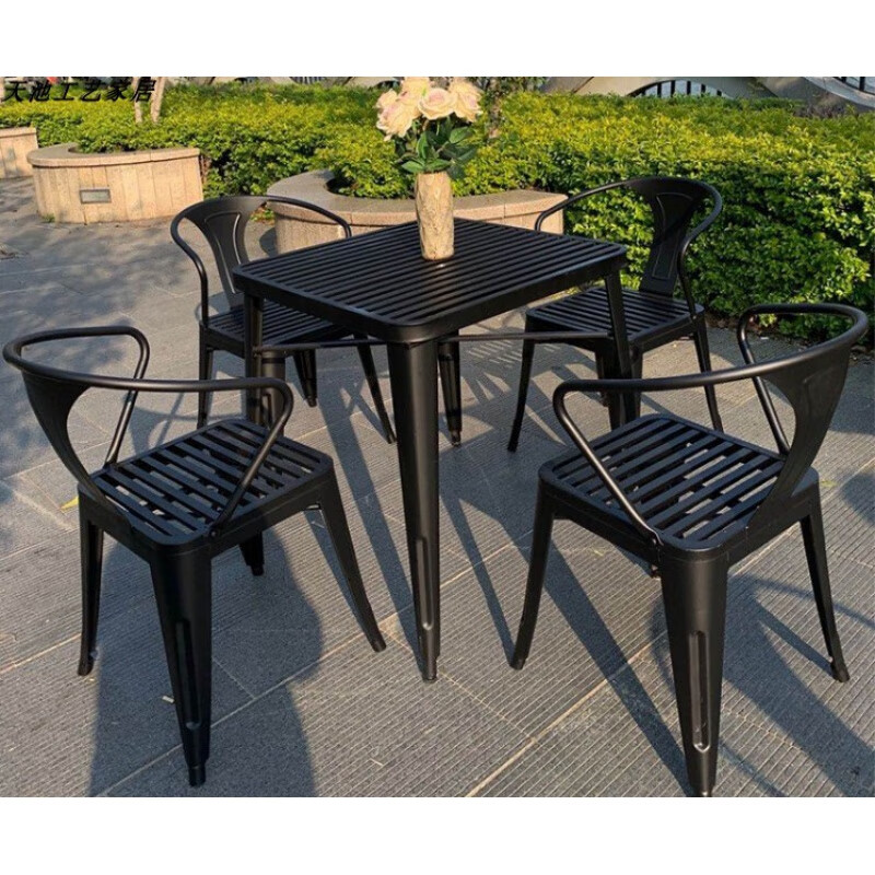 飝龘户外桌椅组合室外休闲吧庭院防水长方桌铁艺露天花园外摆阳台桌椅