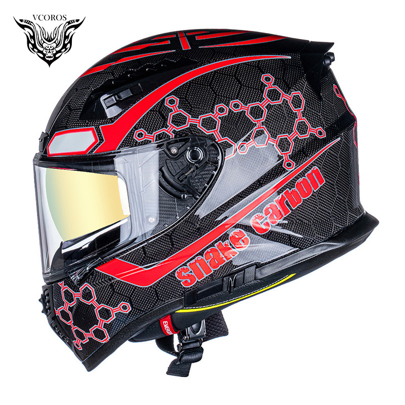 coros头盔 意大利vcoros碳纤维头盔摩托车男女士夏季防晒双镜片机车