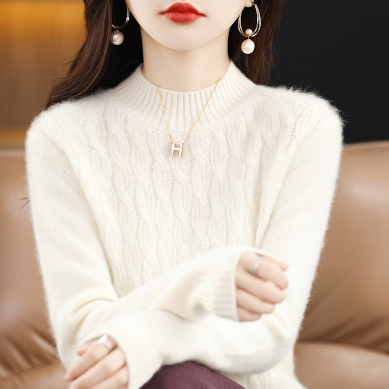 香影纯秋冬新款套头毛衣半高领纽花羊毛衫女保暖纯羊毛针织百搭显瘦上衣 祖母绿 4XL (建议150-165斤)