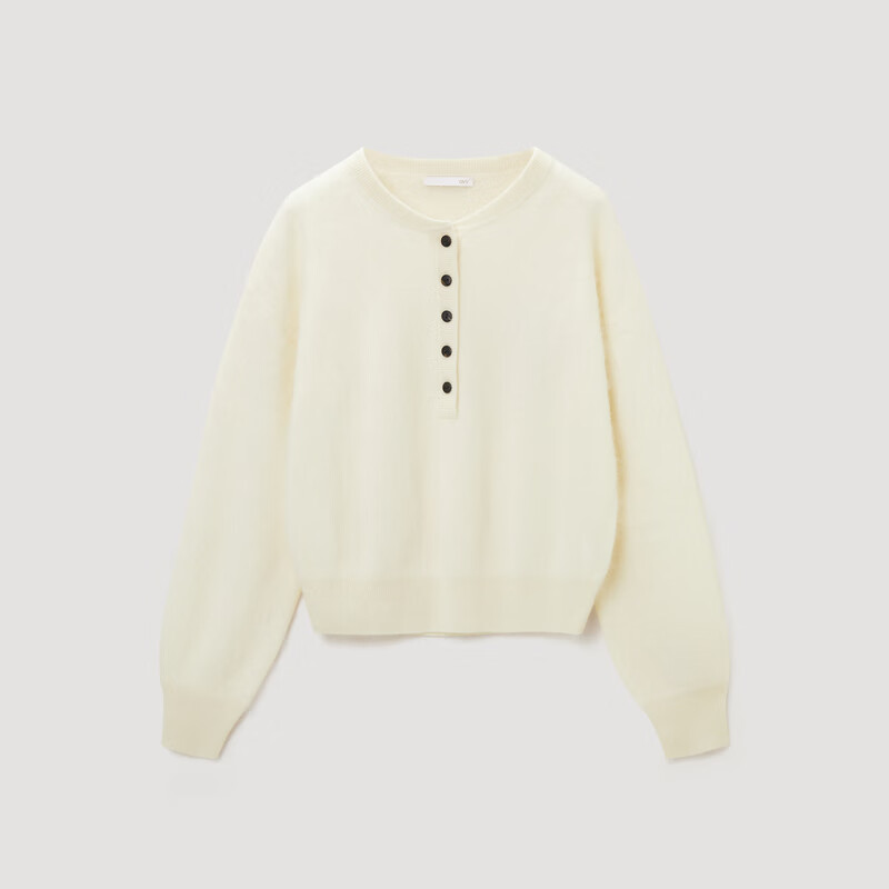 OVV秋冬热卖女装轻盈羊绒拉毛半开襟休闲长袖针织衫 米白（净色）A2 M