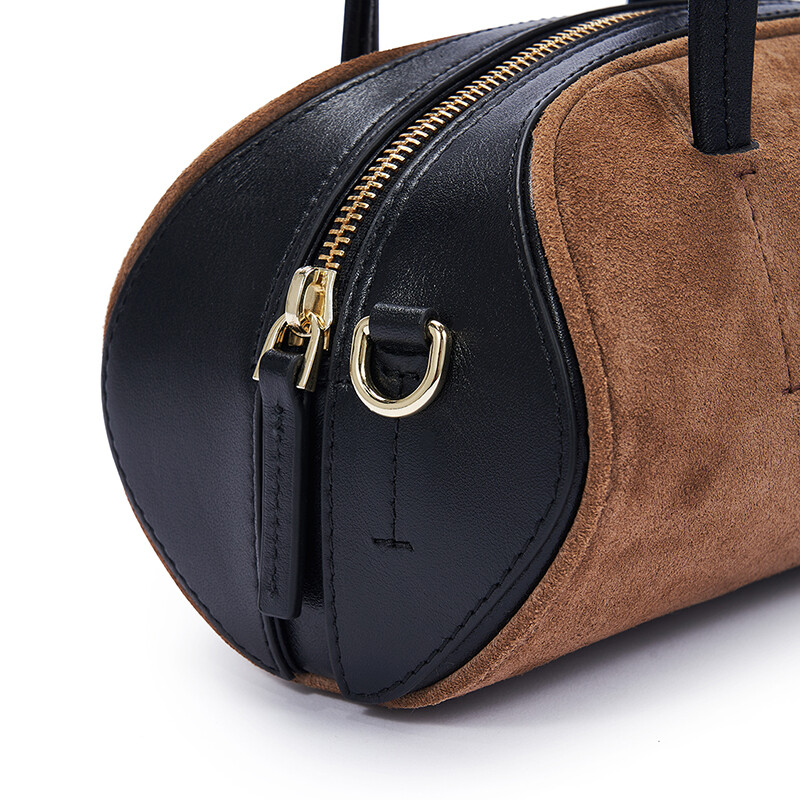 MANU ATELIER MANU ATELIER 马努 奢侈品女包2022秋冬HOURGLASS BOWLING BAG系列单肩包2022430深咖啡色拼黑色