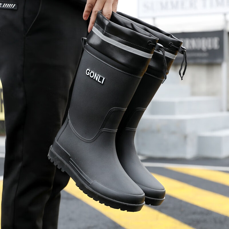 雨鞋中筒防水束口雨靴工地外卖防水防滑胶鞋洗车钓鱼劳保鞋 黑色 41码
