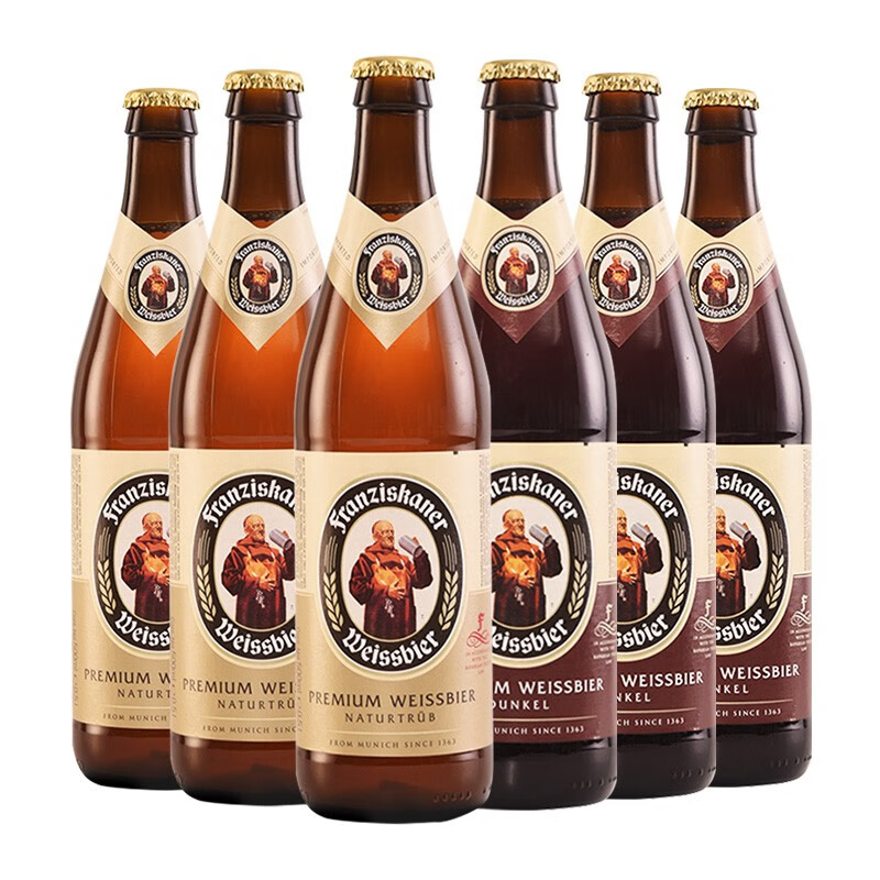 范佳乐啤酒德国风味非进口原教士小麦白啤黑啤450ml*12瓶整箱装 教士白啤、黑啤酒各3瓶/共6瓶