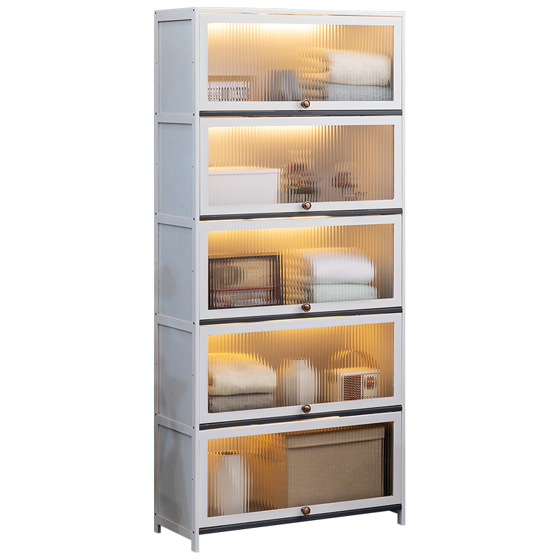 淘之良品 家用落地阳台柜储物柜玩具收纳架子厨房吊柜多功能简易飘窗矮柜卧室储藏带门边角柜防尘层架杂物柜 【长虹翻门】四层60长（加深宽度32cm）