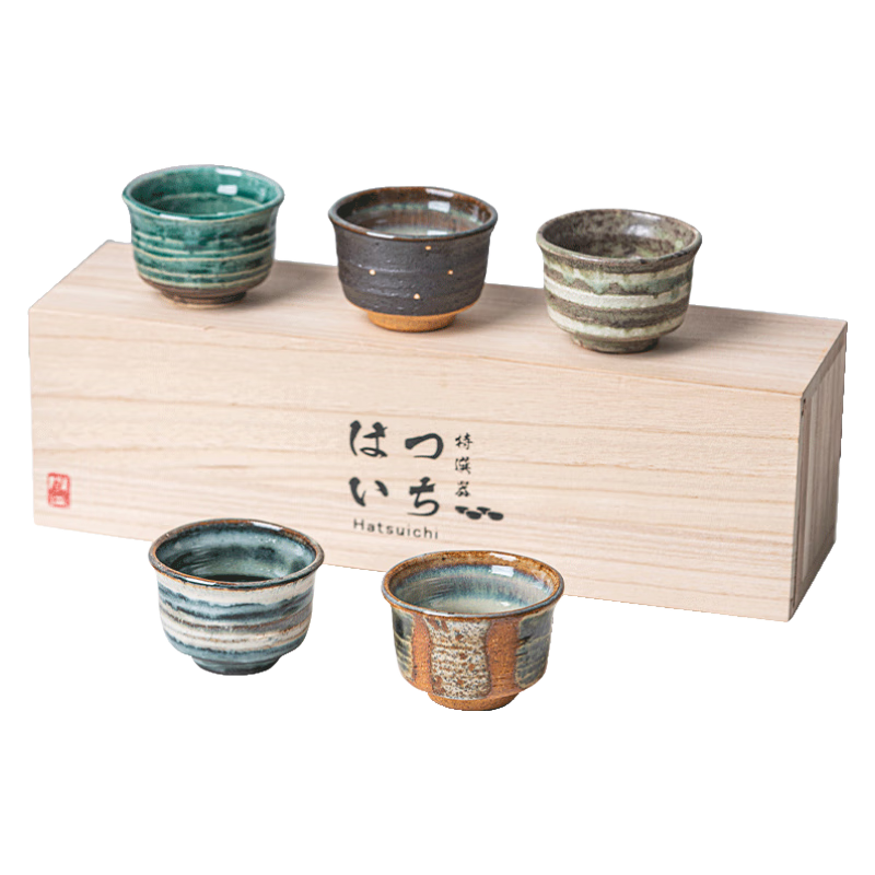 小鹿田烧 小鹿田烧日本进口茶具套装复古日式尘间茶杯五件品茗杯家用礼盒装 尘间茶杯礼盒套装