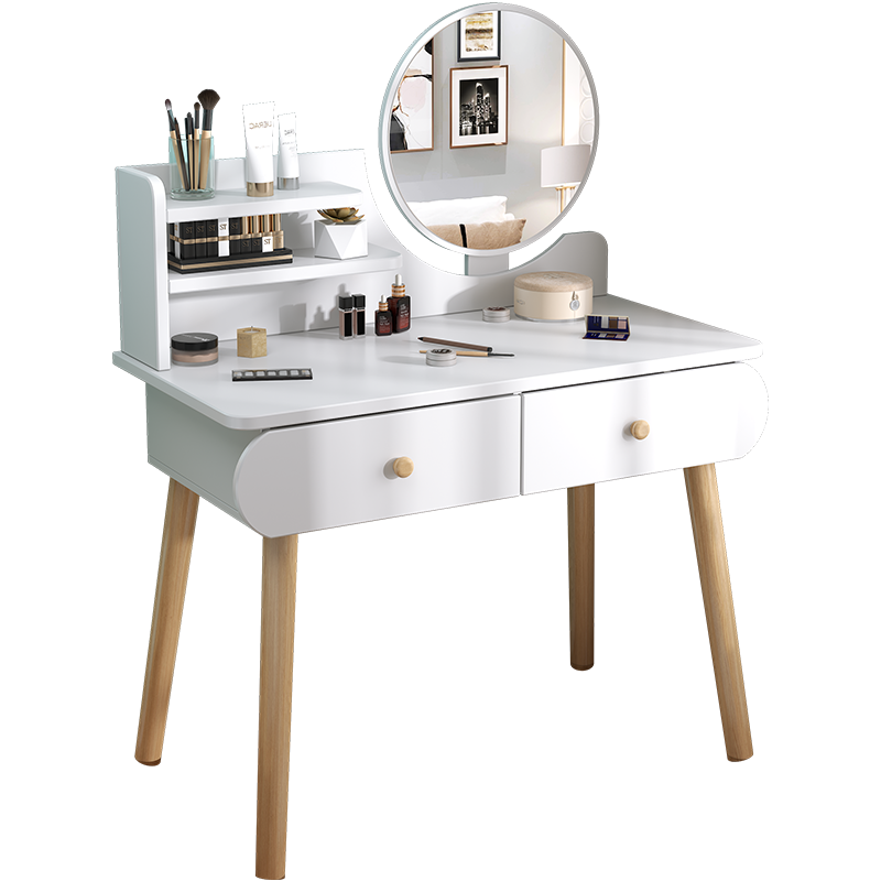 米昊 梳妆台卧室ins网红化妆台带灯现代简约小户型化妆桌 【颜值双抽带灯+蝴蝶椅】80cm暖白色 组装