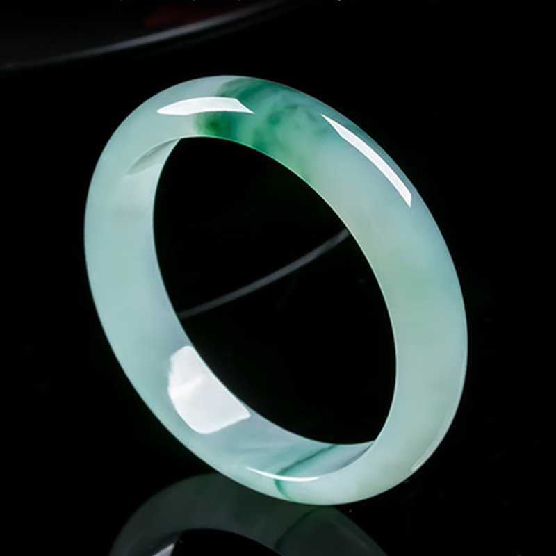 珒珏 翡翠玉手镯 缅甸飘花平安镯冰糯种翡翠处理镯子送妈妈老婆礼物 内径58-59mm(附鉴定证书)