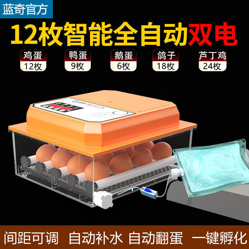 小型小鸡孵化器鸭鹅鸽子鹌鹑孵蛋器孵小鸡的机器 12枚双电【温湿双显