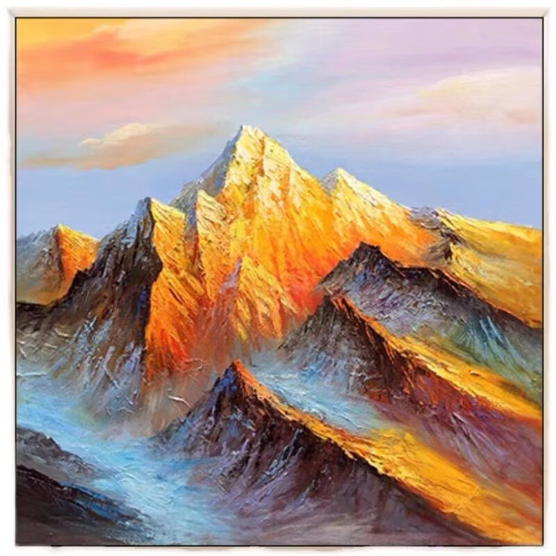 纯手绘油画日照金山挂画客厅玄关简约风景轻奢酒店北欧走廊装饰画