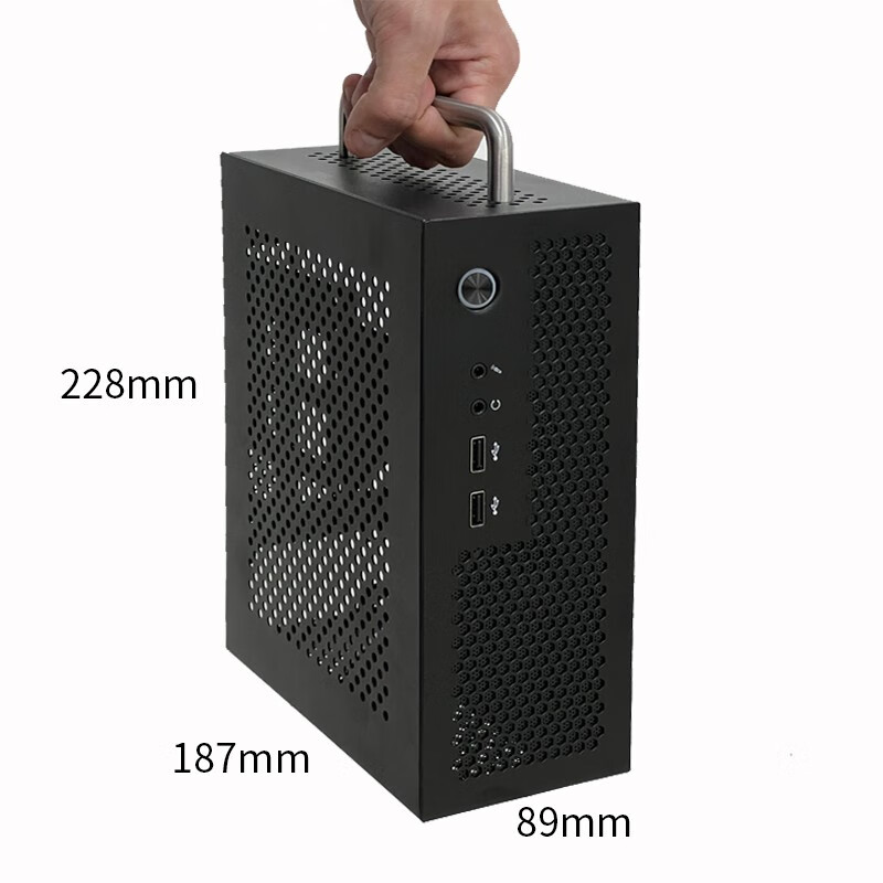 SKTC A09迷你台式机ITX17*17主板小1U电源3.8L全新HTPC电脑空机箱可立可卧 A09黑色2.0（含手提）