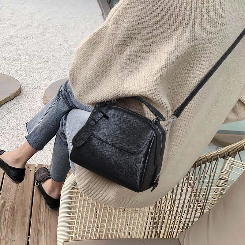 MK女包轻奢时尚手提女士包包质感牛皮单肩包女百搭生日礼物女 黑色 送女友老婆情人节礼物