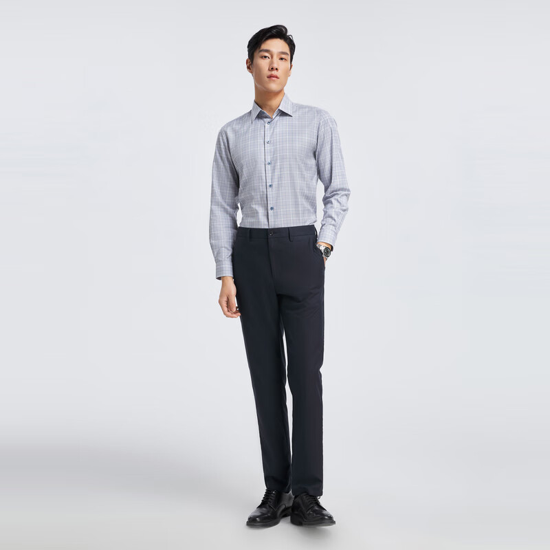 雅戈尔衬衫男士春夏青男长袖衬衫VLXD134839QJY 蓝色格纹VLXD134839HJY 38