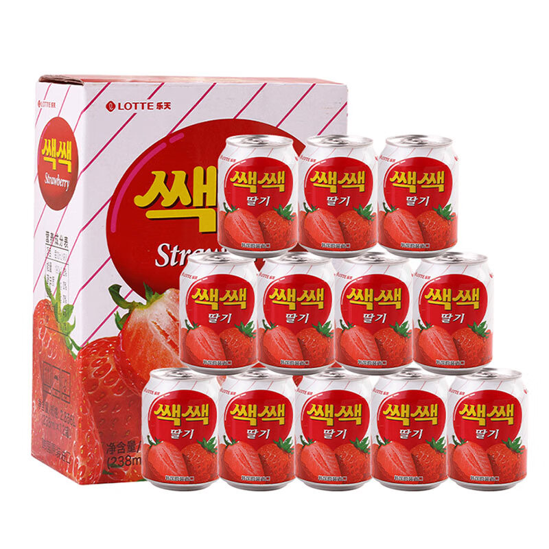 乐天(lotte) 葡萄汁韩国进口罐装葡萄味果汁饮料 238ml12罐(草莓汁