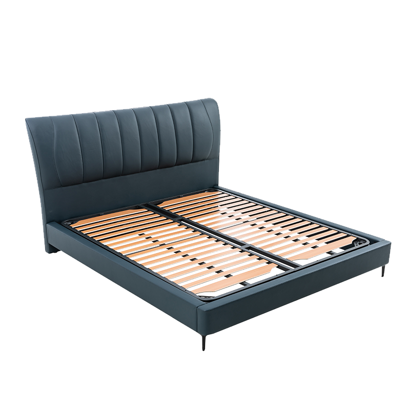 梦百合莫特皮床软包双人软床现代卧室轻奢床皮艺主卧婚床 宝蓝色 180*200cm