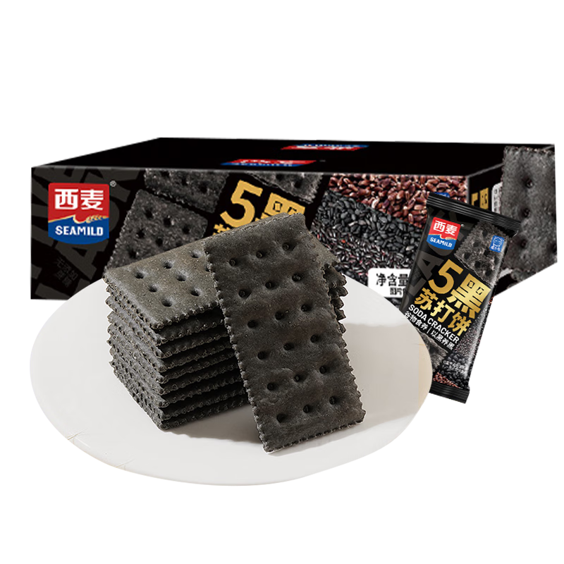 喵少爷西麦五黑苏打饼干燕麦海盐饼干 休闲小零食 五黑苏打饼干1盒500g