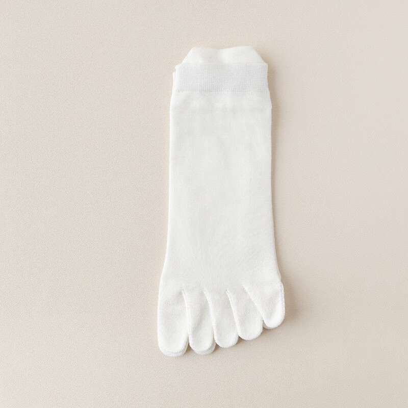 微熊五指袜男中筒色 春夏季浅口透气吸汗棉袜 百搭休闲分脚趾袜 白色