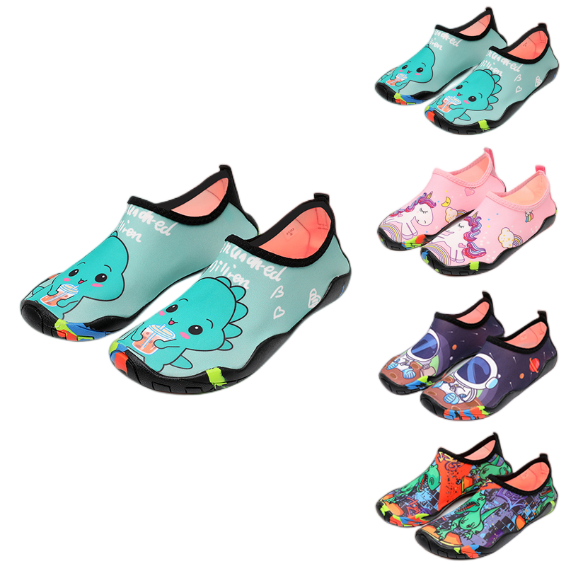 柯帛沙灘鞋 兒童浮潛鞋 沙灘襪 溯溪鞋游泳貼膚潛水鞋男童女童沙灘襪 4457-小綠恐龍 31-32碼