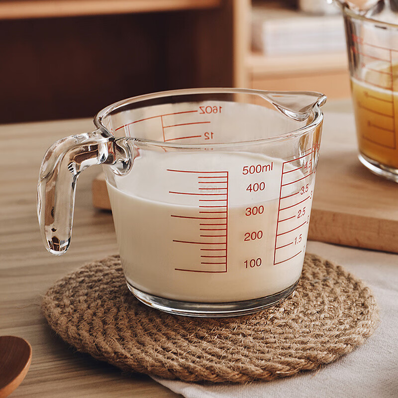 格娜斯 量杯带刻度玻璃杯家用耐热大容量 厨房烘焙杯打蛋面粉毫升透明计量杯 500ml