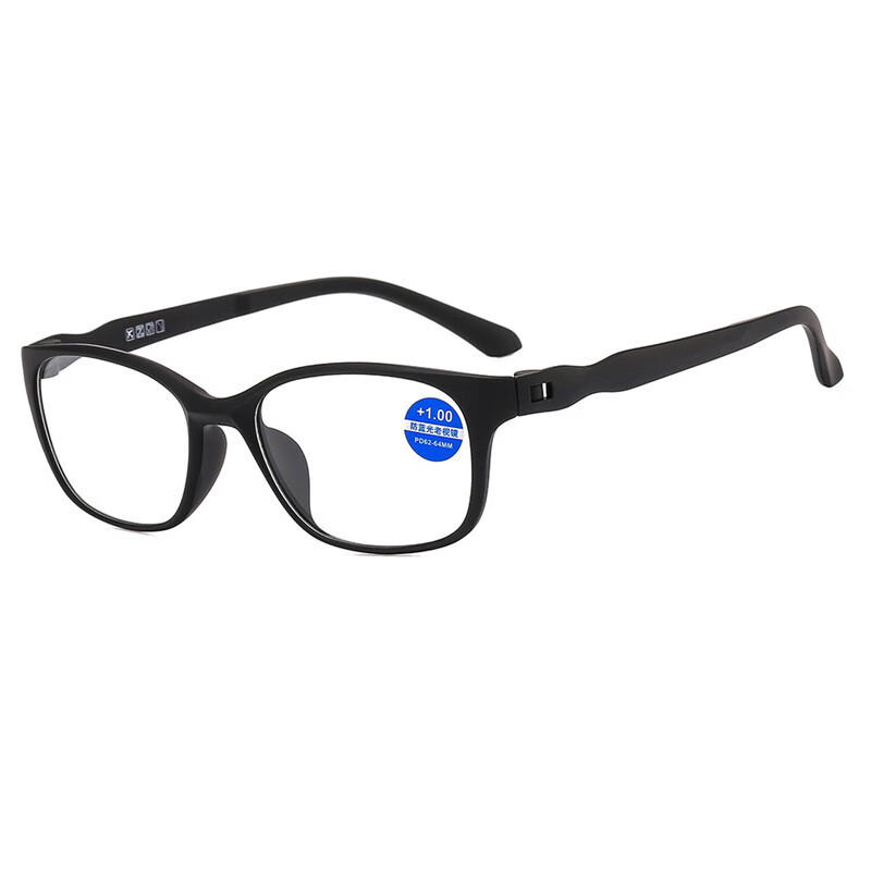 高档无螺丝老花镜防蓝光辐射时尚舒适优雅超轻男女老花眼镜 砂黑框黑腿(1个装) 智能变焦老花镜