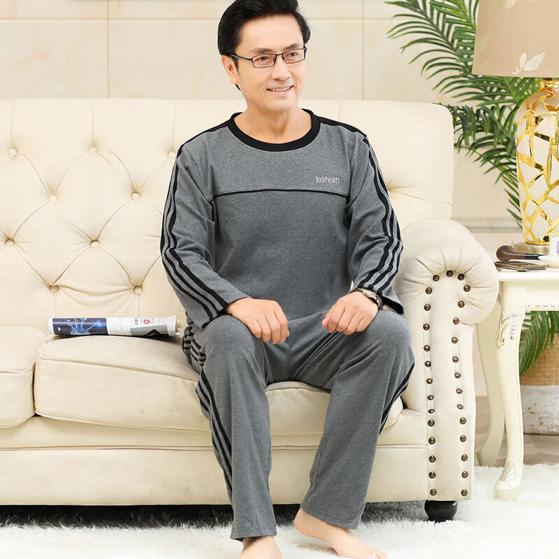 桑琴中老年人睡衣男士睡裤秋冬季爸爸装长袖长裤子家居服两件套装春纯