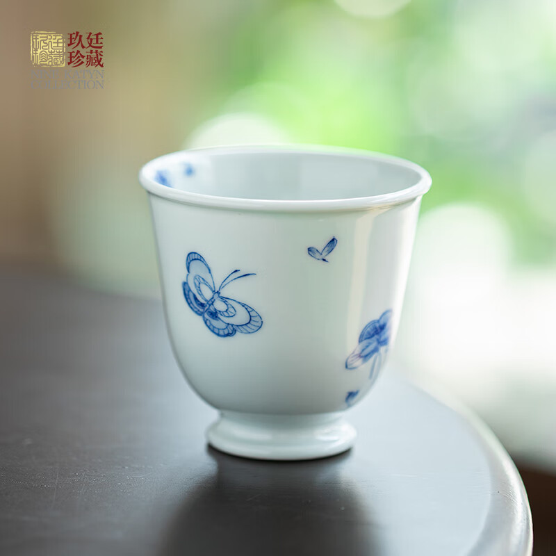 手绘青花主人单杯釉下彩蝴蝶中式复古景德镇功夫茶具陶瓷茶杯 蝴蝶杯