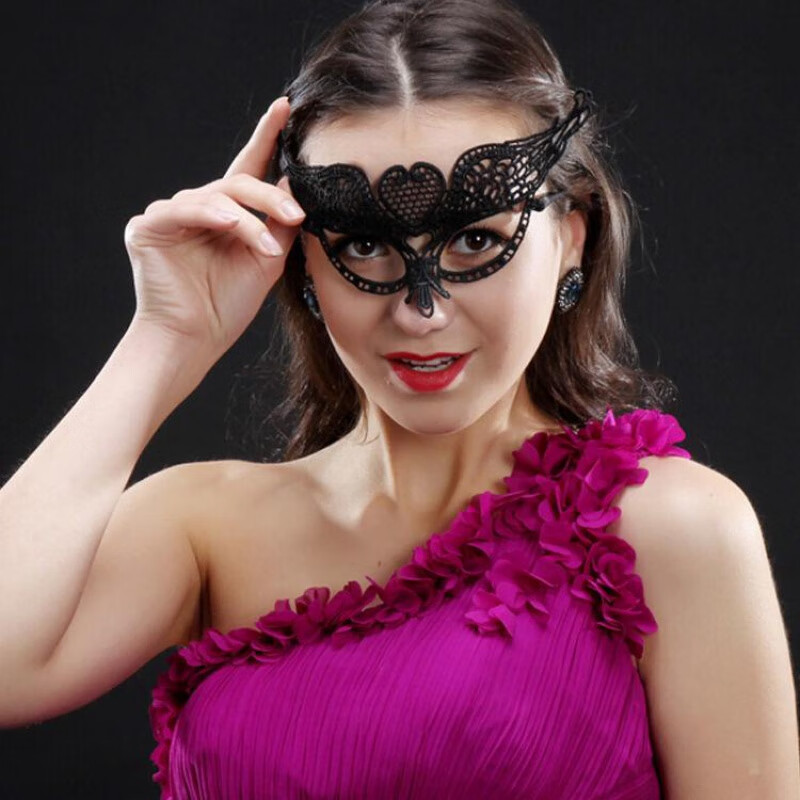 宝宸侠面具情趣露鼻浪漫蕾丝面罩性感女半脸舞会派对性感黑色眼 1桃心