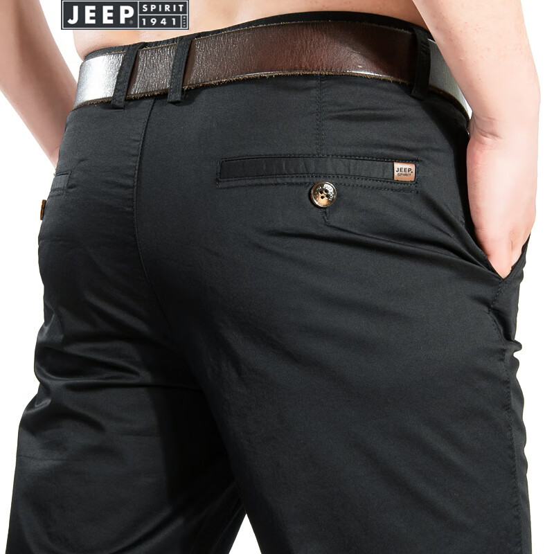吉普jeep休闲裤男士秋季厚款男装直筒宽松弹力直筒裤子男 a803黑色 34