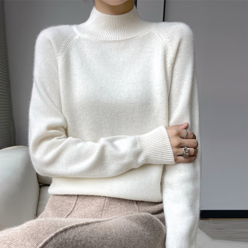 谨讯羊绒衫女100%山羊绒半高领色百搭宽松加厚衣针织