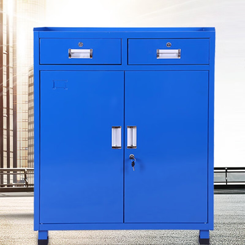 京诺车间工具柜子多层带抽屉汽车维修车铁质带轮工具箱推车 蓝色二斗