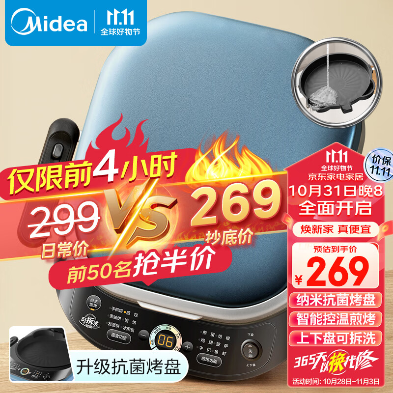 美的(Midea)家用双面加热加深大火力上下盘可拆洗烙饼煎饼三明治早餐机电饼档蒸汽煎烤电饼铛JKS3072怎么看?