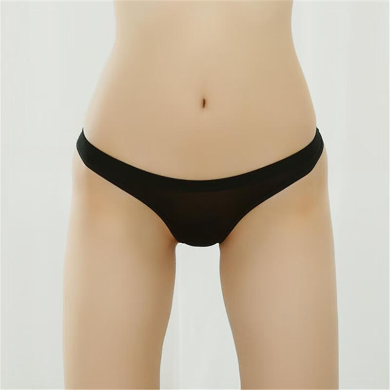 辛皇 超低腰内裤女性感三角裤冰丝全透明情趣超小露臀紧身短裤 黑色 S 腰围1尺8-2尺2