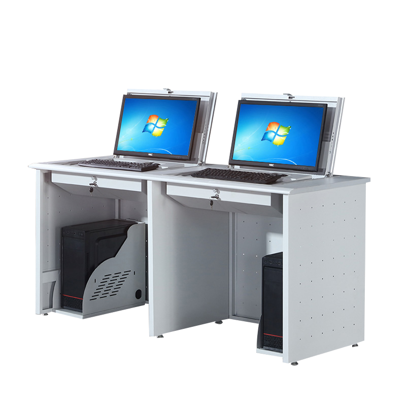 中伟培训桌电脑桌翻转式多媒体电教室中控学生机房电脑桌双人钢制办公桌1600*600*750