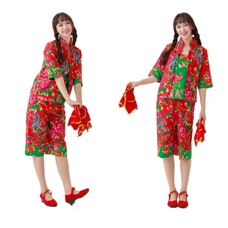 东北大花布衣服村姑搞笑花布演出服民族男女秧歌 外套 肚兜 150码(85