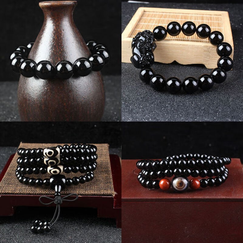 天然乌鸦血石貔貅手链手链 男女款10一16毫米 单圈8毫米女款