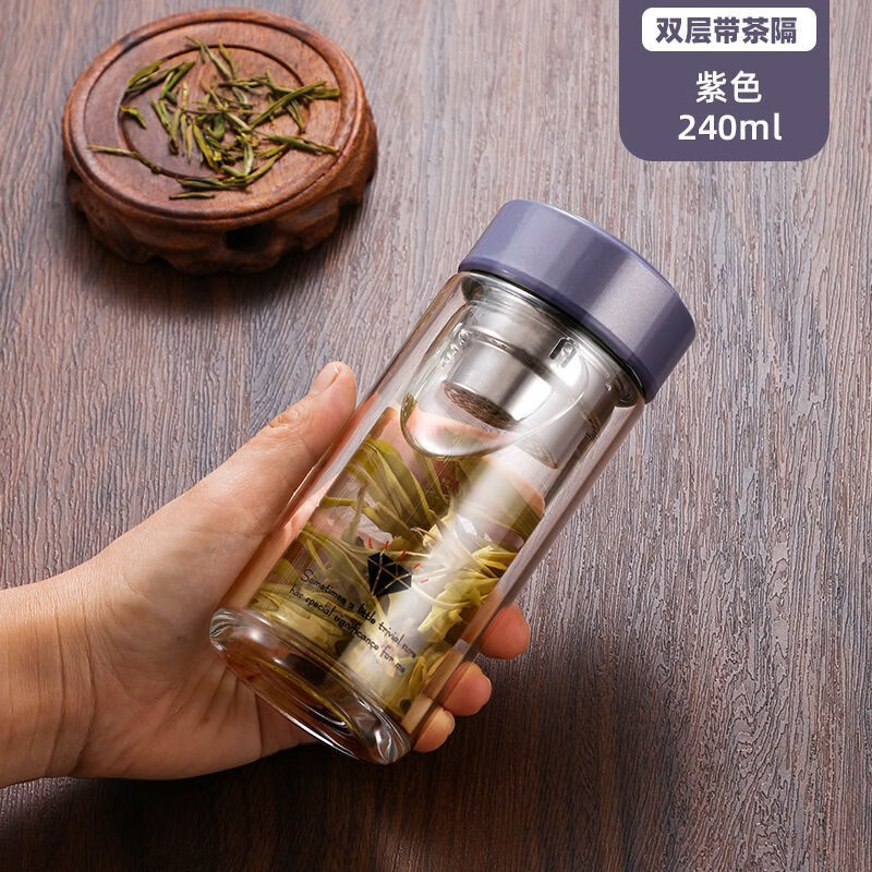 久瑞迷你双层玻璃杯小巧茶杯便携男女隔热水杯简约小容量加厚2023新款 黑色 240ml