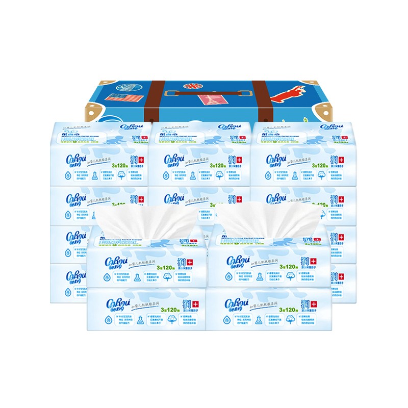 【3.8预售】可心柔（COROU） V9餐巾纸宝宝用纸面巾 纸巾婴儿柔抽纸 3层120抽16包