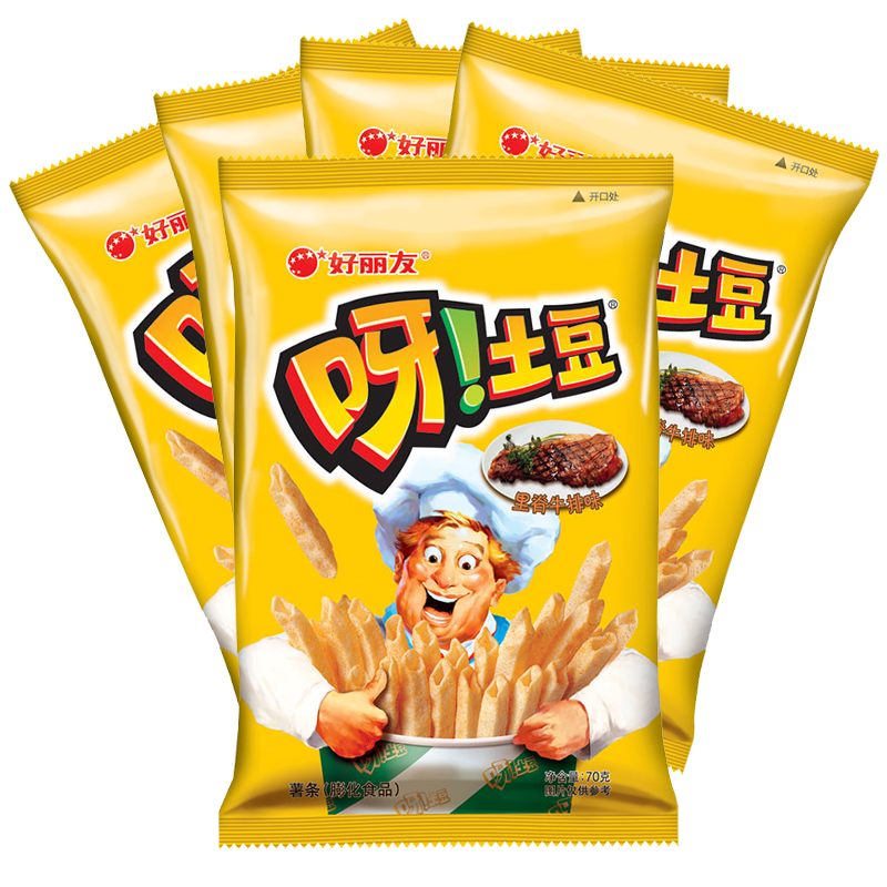 好丽友呀土豆里脊牛排味70g*5袋薯条薯片膨化食品办公室休闲零食