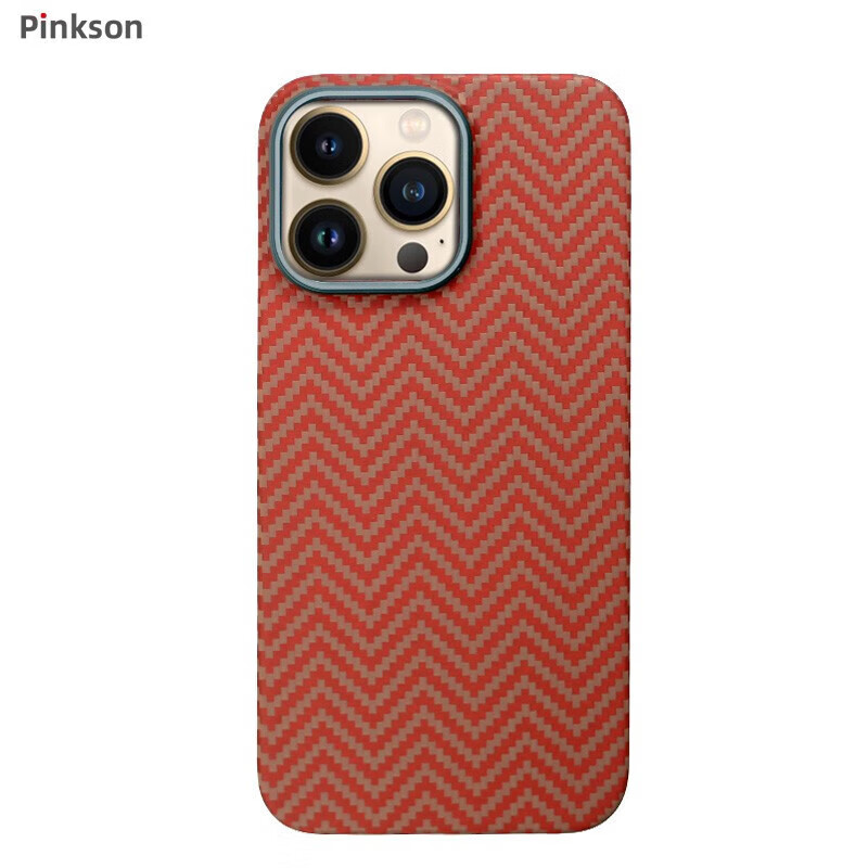 Pinkson轻薄苹果手机壳凯夫拉芳纶纤维碳纤维纹保护套超薄全包磨砂硬壳商务新男女配件防指纹散热防摔高档 【玛瑙红-保护圈款】1500D芳纶 【iPhone15 Pro Max】