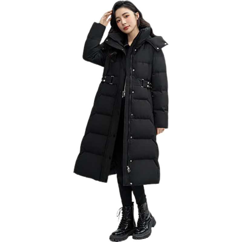 鸭鸭（YAYA）长款羽绒服女过膝加厚系带收腰2025冬季新款时尚韩版保暖外套XB 杏咖色-DYE06B0300 XL 170