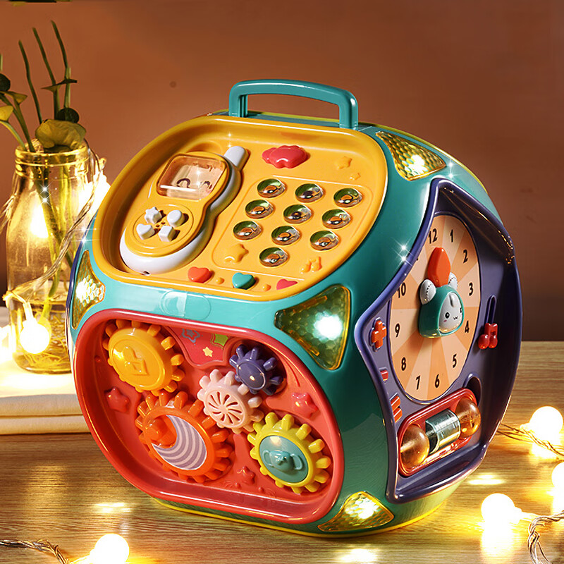 儿童手拍鼓多功能启智七面拍拍鼓婴幼儿多面体玩具宝宝智慧屋早教 [启智游戏八面体-齿轮款]电池