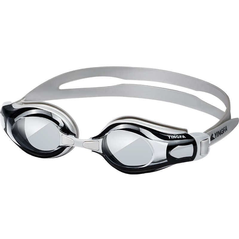 英发（YINGFA）泳镜 高清防雾防水舒适训练平光大镜框护目成人男女游泳眼镜 灰色