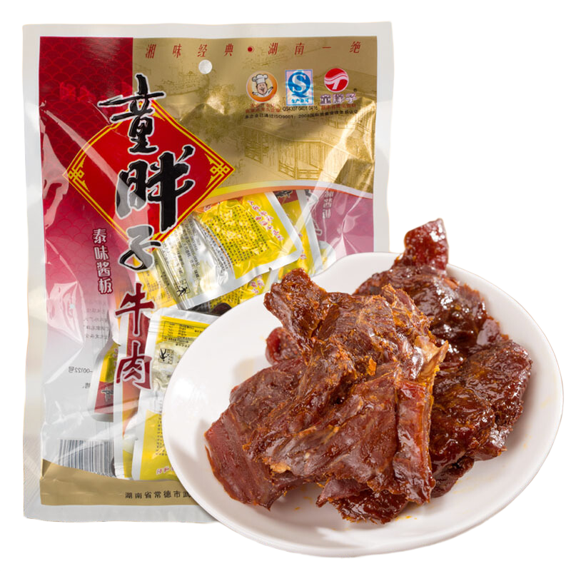 童胖子 湖南常德特产酱板五香牛肉干香辣零食小吃148g