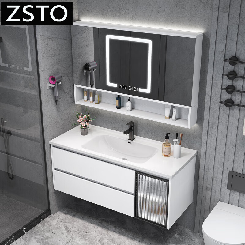 ZSTO定制智能陶瓷一体盆浴室柜隐藏式63公分73cm83厘米93cm103cm113 113陶瓷一体盆+智能镜高性价比高么？