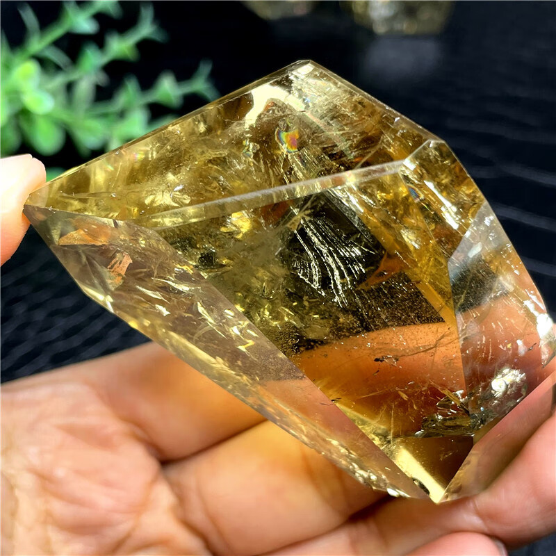 玖甸天然水晶原石七彩   天然彩虹茶黄水晶摆件随行烟晶原石打磨手把
