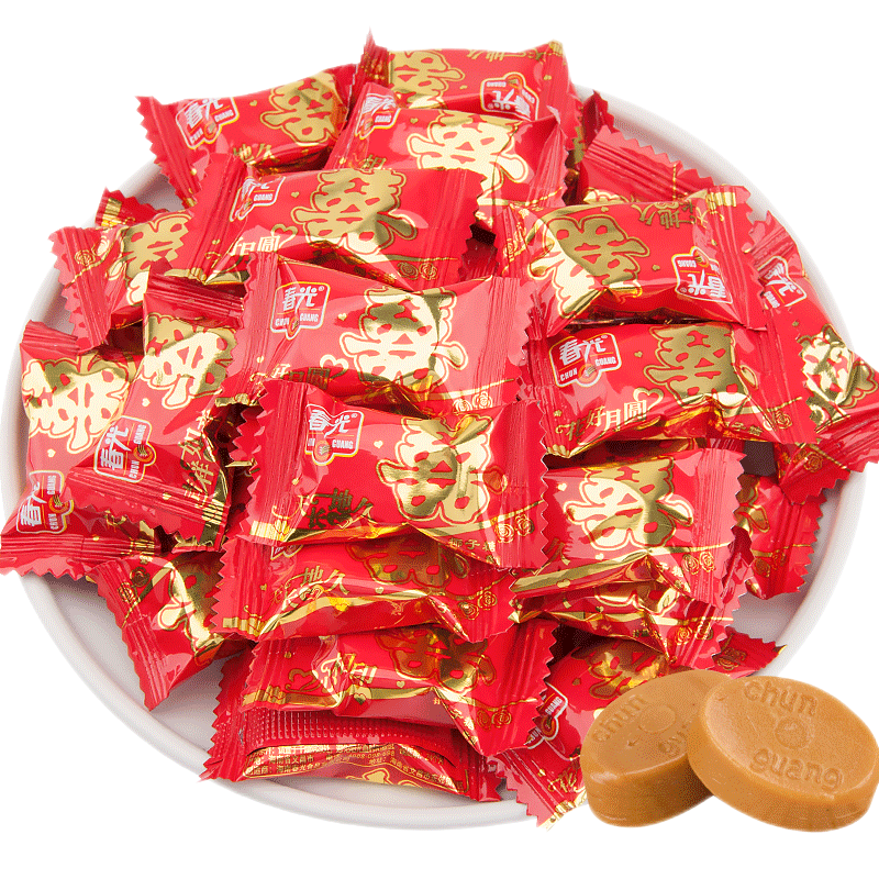 春光椰子糖500g散裝海南特產(chǎn)雙喜硬糖結(jié)婚喜慶糖果休閑小零食品 雙喜紅色包裝椰子糖500g(約95顆