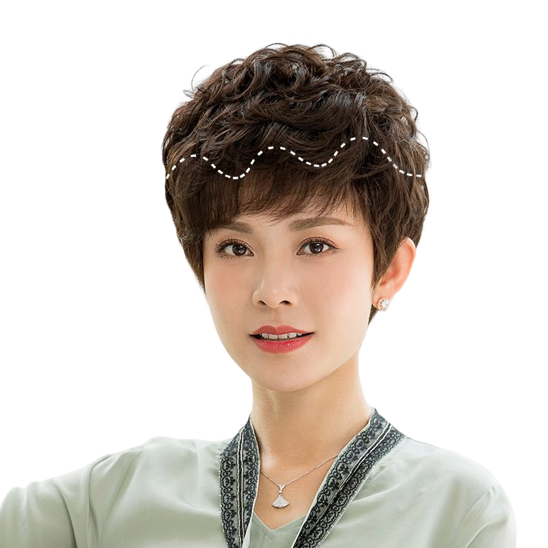 姬瑪（GEMMA）假發(fā)片女全真發(fā)補(bǔ)發(fā)片透氣蓬松無痕中老年遮白發(fā)手織發(fā)塊 紋理短卷發(fā)-18*20面積- 自然黑