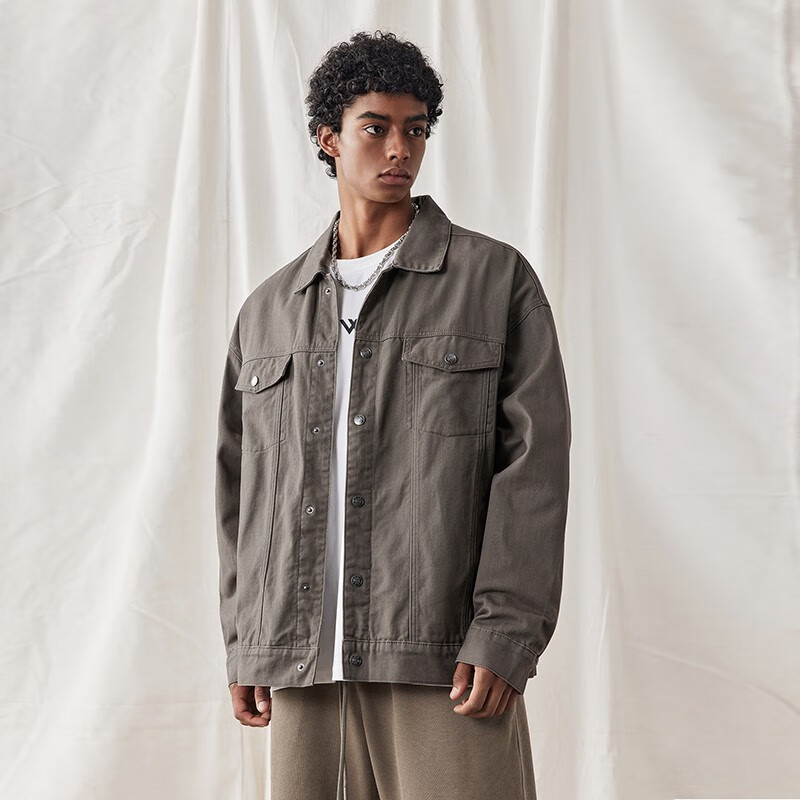 BD.POWER UP+春秋季纯棉健身牛仔外套男宽松简约美式复古翻领运动夹克外套男 黑色(选择最多) M 60-75kg