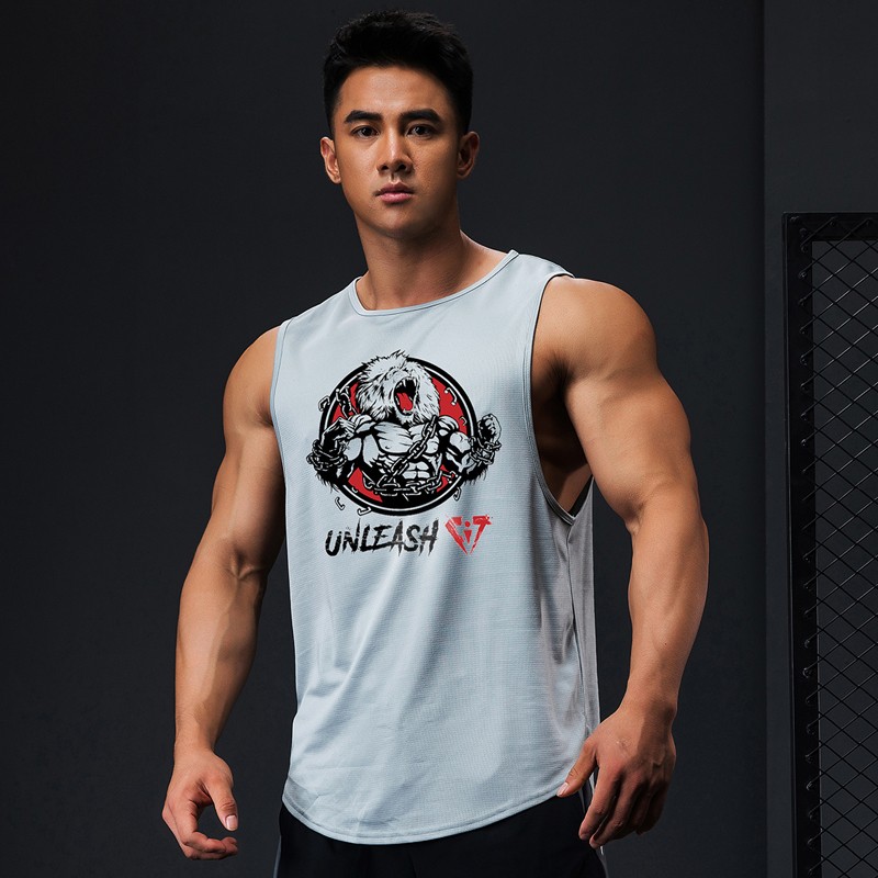 健身背心男士宽松速干衣无袖弹力透气训练肌肉健美篮球服坎肩 银灰色