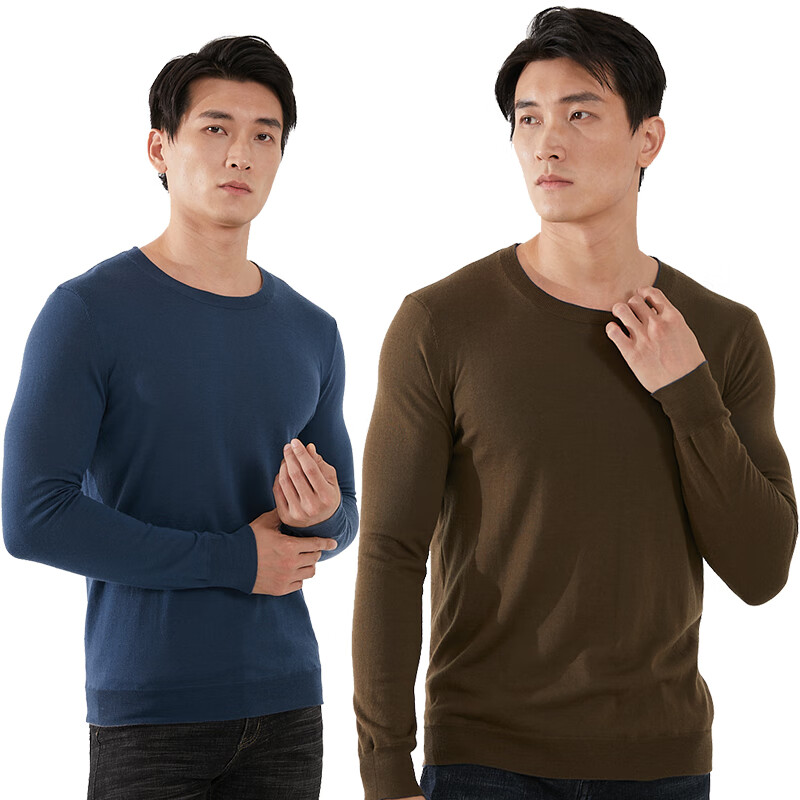 德凯佳双面圆领针织套头衫男双层加厚二面穿简约毛衣男 中花灰/油宝蓝 M