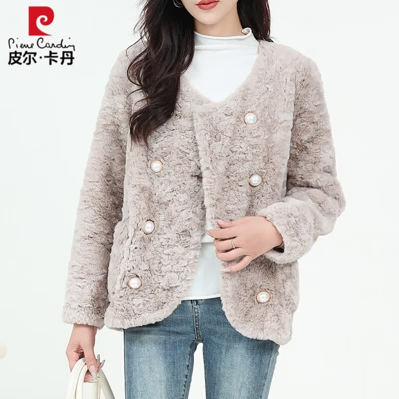 皮尔卡丹羊羔毛外套女皮毛一体秋冬2023新款小个子加厚高级感毛绒上衣皮草 卡其色 L (120-130斤)怎么样,好用不?